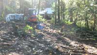 View of the area cleared for the drainfield, which is located behind the house.